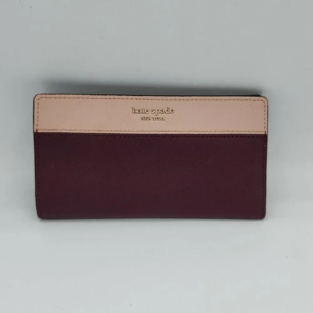 Kate Spade New York Cameron Wallet Lrg. Colorblock Slim Bifold Gold Zip $119